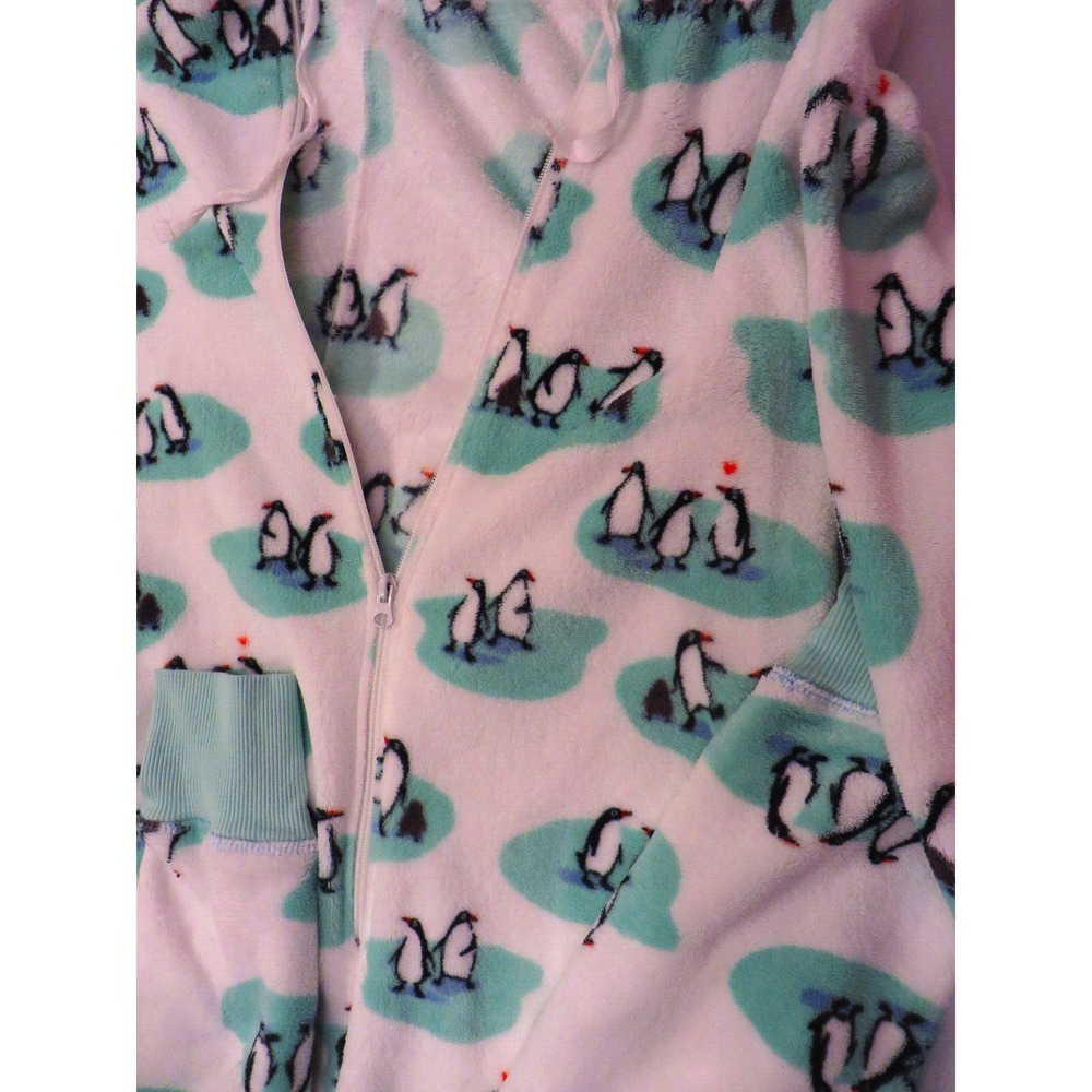 Munki Munki Womens Penguins Luxe Plush One-Piece Hooded Pajama Sz Medium